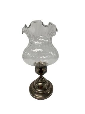 Towle Classic Clear Glass Hurricane Lamp with Silver Plated Base